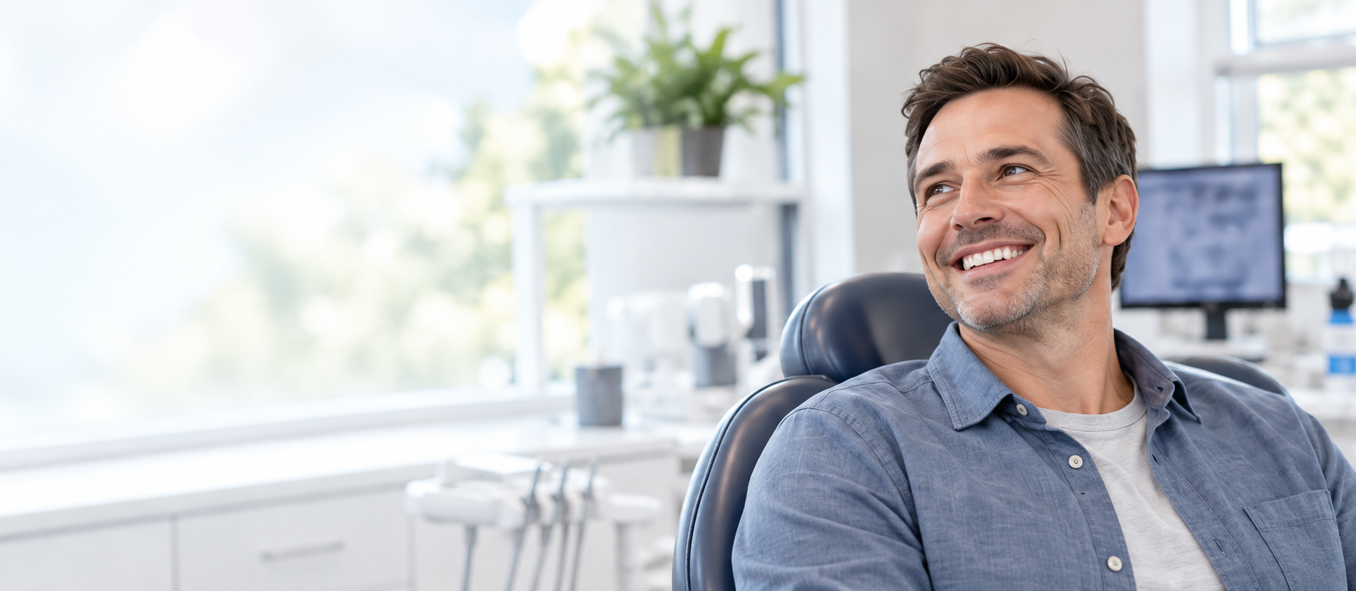 Adult male smiling in a dental office